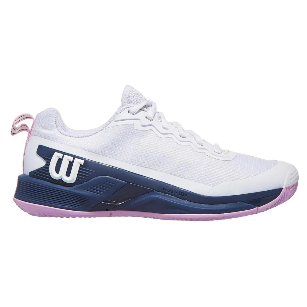 Zapatillas de tenis Wilson Rush Pro 4.5 Clay Court para mujer, color blanco y azul