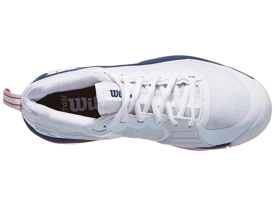 Zapatillas de tenis Wilson Rush Pro 4.5 Clay Court para mujer, color blanco y azul