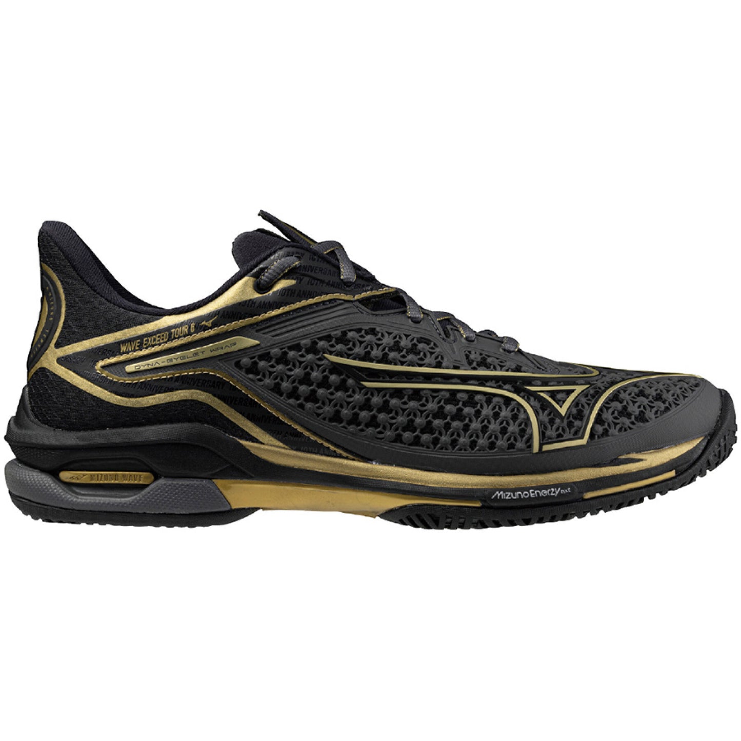 Sapatilha de Ténis Masculina Mizuno Wave Exceed Tour 6  10° Aniv. All Court - Preto/Dourado